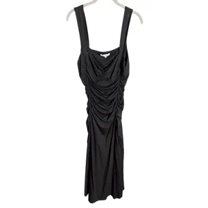 Reformation Suvi Knit Midi‎ Dress Size Large Black Ruched Jersey thumbnail 4