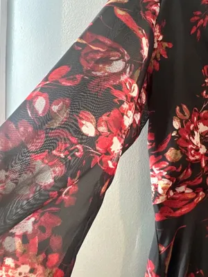 Black Red Floral Sheer Maxi Dress Size 8 Romantic Dark Fairy Valentine’s Gothic thumbnail 5