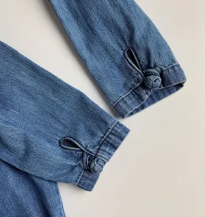 Guess vintage 90s blue chambray chinese knot button down long sleeve mini dress by thumbnail 9