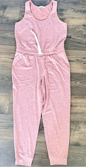 Alpine Design Women's Medium Heathered Pink Drawstring Sleeveless Jumpsuit thumbnail 1