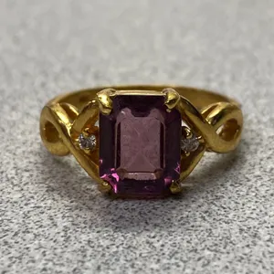 Elegant 14k Gold Plated Emerald Cut Amethyst Cocktail Ring Size 9 thumbnail 4