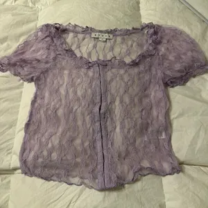 Hyfve Lace Short Sleeve Cropped Top in Lavender - NWOT - Size L thumbnail 6
