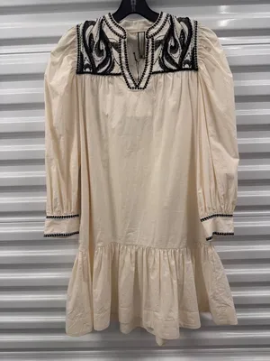 Scarlett Poppies Shelly Long Sleeve Mini Dress Vanilla Black Womens Size Small thumbnail 5