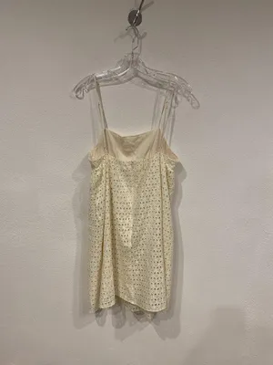 Storia Dress Womens Medium White Lace Eyelet V Neck Strappy Mini Sundress Lined thumbnail 5