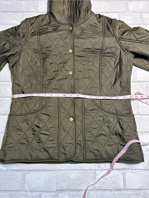 Barbour Millfire PolarQuilt Hooded Jacket in Olive Green size US 8 thumbnail 6