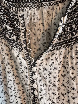 Madewell XS Embroidered Boho Peasant Blouse Cream‎ Black thumbnail 6