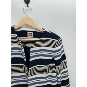 Anne Klein Tweed Jacket Women 4 Blue Black‎ Striped Open Front Tulip Hem Blazer thumbnail 5