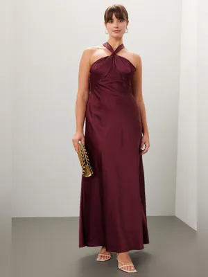 Liv Foster Satin Halter Gown burgundy thumbnail 7