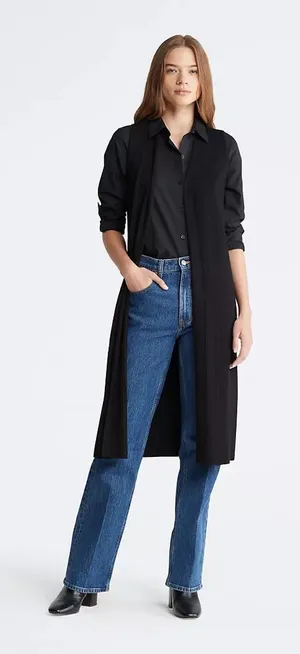 Calvin Klein Black Belted Sleeveless Cardigan Belted Duster thumbnail 1