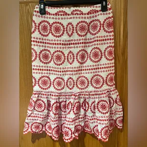 Boden Broderie Embroidered‎ Scalloped Lined Hem Midi Skirt Red White Size 2P thumbnail 14