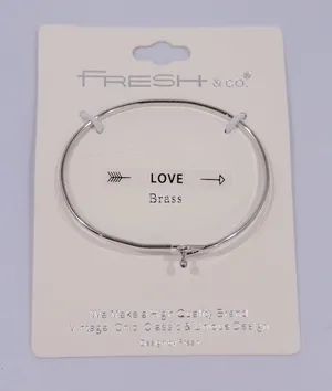 Fresh & Co Silver “ Love “ Bangle Bracelet Minimalist Sweet Simple Dainty thumbnail 1