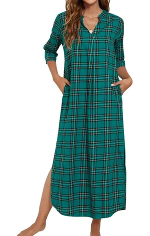 Mint Limit Blackwatch Plaid Sleep Shirt Nightgown House Dress Cotton Large thumbnail 1