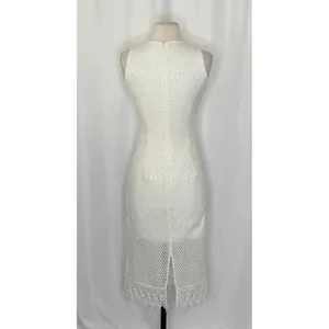 DRESS THE POPULATION Alina Sequin Crochet Lace Midi Dress Bridal‎ White Small thumbnail 7