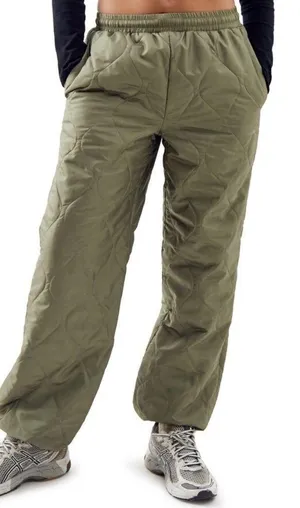 Quilted Jogger Pants Khaki Army Green Small ietsfrans thumbnail 1