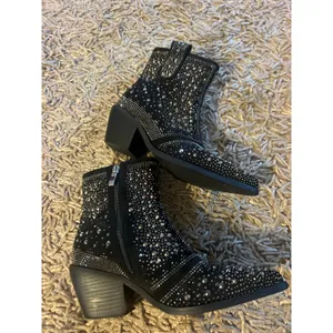 ISNOM Rhinestone Studded Cowboy Boot Black Women's Size 6 36 Shoes COUNTRY thumbnail 4