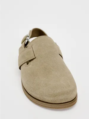 Zara Flat Suede Slip-On Clog in Dark Tan thumbnail 3
