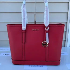 Flame Red Large Saffiano Leather Jet Set Travel Bag thumbnail 1