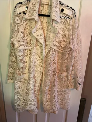 Chico's Cream Lace Longline Trench Coat Sz 2 Chicos sizing thumbnail 9