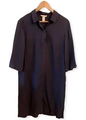 H& M Navy Blue Lagenlook Oversized Shirt Womens Dress SZ 6 thumbnail 1