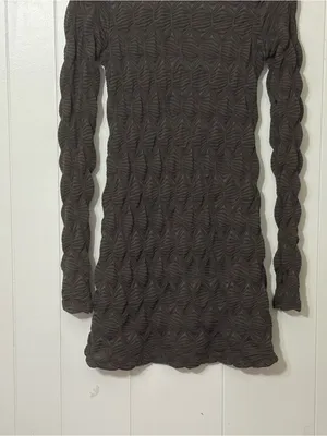 Free People Paulie Textured Open Back Mini Dress Brown M Bodycon Long Sleeve thumbnail 5
