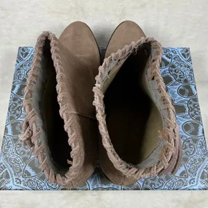 Extrafine Sugar Rachel Taupe Suede Western Fringe Ankle Booties Womens 9.5 thumbnail 3