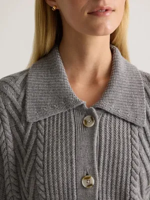 Quince Australian Merino Wool Collared Cable Cardigan Heather Grey XS thumbnail 8