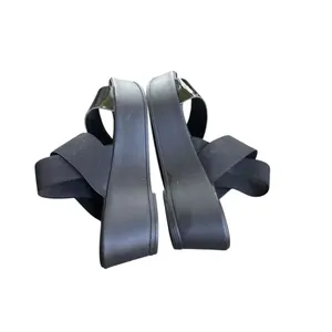 Ron White Rapisardi Black Strappy Elastic Leather Platform Sandals 38 thumbnail 4