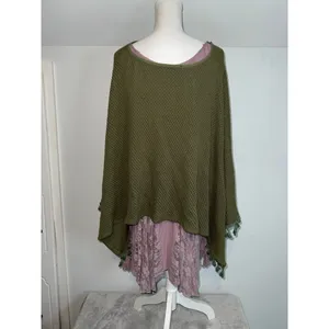 Women's Caramela Olive Green Knit Poncho Shrug Poncho thumbnail 4