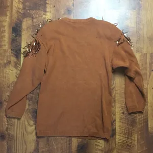 Vintage Burnt Orange Western Cowboy Sequin Pullover Sweater Knit Ramie Cotton thumbnail 5