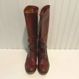 Frye Melissa Tall Lace Boots Women 7.5 Brown Leather Equestrian Riding Combat thumbnail 4