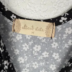 Altar'd State Black White Floral Short Sleeve‎ Mini Dress Cottagecore thumbnail 3