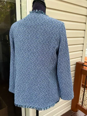 Chico's Light Blue Tweed Fringe-Trim Blazer🦋 thumbnail 2