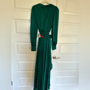 Mac Duggal Deep‎ Emerald Green Split Bishop Sleeve Slit V-Neck Maxi Dress NWT 2 thumbnail 12