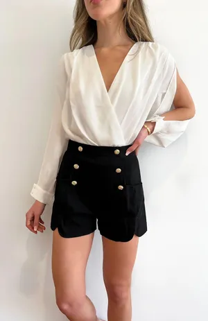 High Waist Gold Button Shorts thumbnail 1