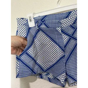 Amanda Uprichard Blue White Geometric Pattern Silk Shorts Women's Size S thumbnail 4