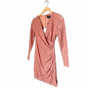 NWT Bardot Isla Dress Sz Small Copper Rose Lace Ruched Long Sleeve Mini Cocktail thumbnail 2