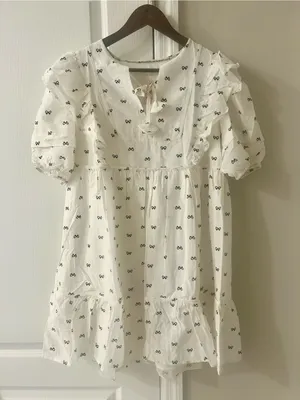 Umgee Off White Dress with Bow Print Size Small thumbnail 1
