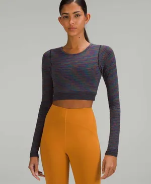 Lululemon Long Sleeve Crop Top Size 2 - Ebb To Street Rainbow Multi thumbnail 3
