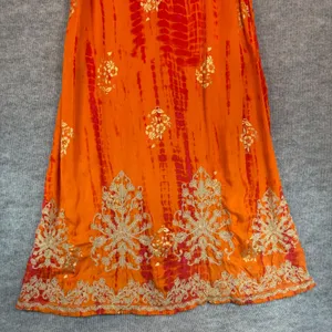 Soft Surroundings Size-L Maxi Dress Orange Tie Dye Metallic Gold Embroidered thumbnail 11