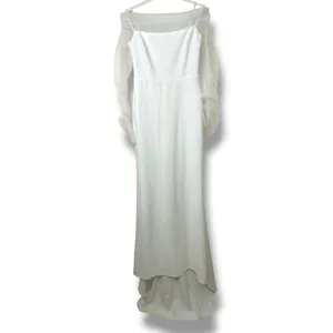 NEW Lulus Bridal Beautifully Beloved White Mesh Off-the-Shoulder Gown Maxi Dress thumbnail 5