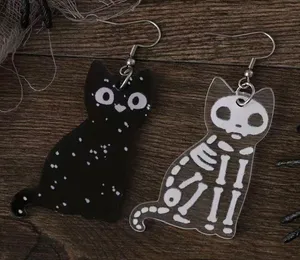 Acrylic Ear Jewelry Black Cat & White Cat Skeleton Design Asymmetric Earrings Re thumbnail 2