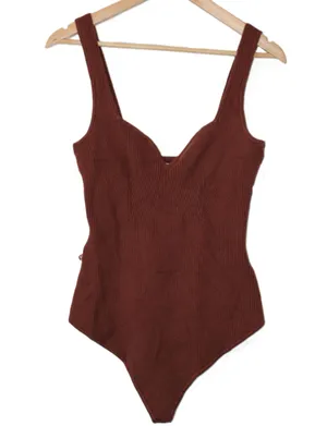 Womens Abercrombie & Fitch Brown Sleeveless V-Neck Knit Bodysuit Top Size XL thumbnail 1