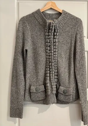 Anthropologie Moth Floating Sparks‎ Ruffle Front Wool Knit Cardigan Sweater M thumbnail 1