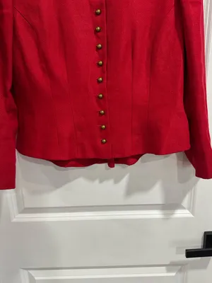LAUREN Ralph Lauren Red Linen Military Jacket Mandarin Collar Brass Buttons Sz 6 thumbnail 9
