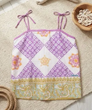 BILLABONG Boho Mandala Tile Printed Cami | Purple Yellow Tie Shoulder Top thumbnail 1