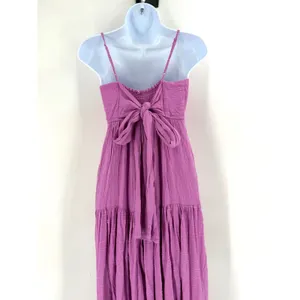 Haute Hippie Style Maxi Dress Womens S Purple Tiered Boho Cottagecore Bow Back‎ thumbnail 3