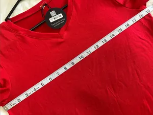Women's Red V-Neck Short Sleeve Top with button embellishments Size Medium thumbnail 7