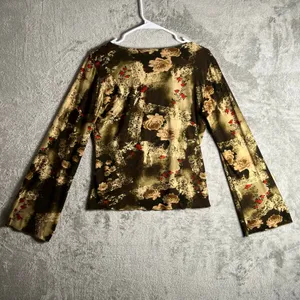 Vintage Y2K Ruched Blouse Boho Fairy Grunge‎ Long Flare Sleeve Indie Sleaze Med thumbnail 4