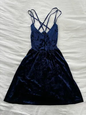 Forever 21 Navy Blue Crushed Velvet Strappy Mini Dress thumbnail 1