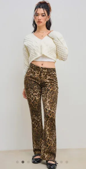 Leopard Print Flare Jeans Multi Size 4 thumbnail 2